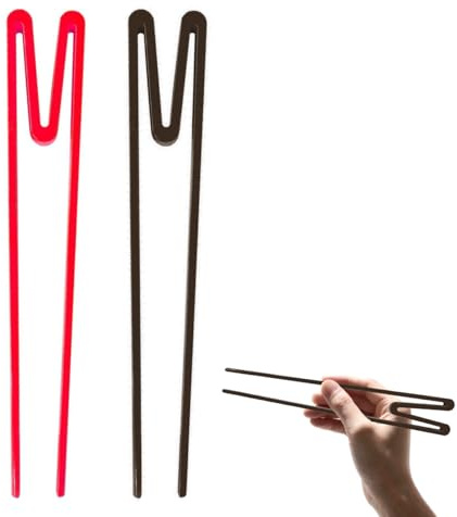 Gaodercha Übungs-Essstäbchen für Anfänger 2 Paar Kunststoff-Essstäbchen in M-Form Schwarz-Rot Wiederverwendbare Übungs-Essstäbchens für Erwachsene Leicht zu halten