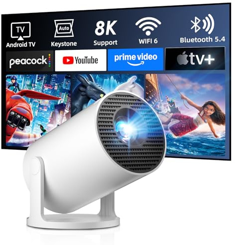2026 Ultra Smart Projector Built-in Apps,12000 Lumens,HY300Pro+ Short Throw Projectors 4K&8K Support, Mini Projector with WiFi 6 Bluetooth,Auto Keystone,Movie Bedroom Proyector for Android-Black&White