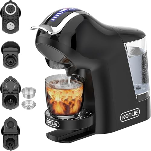 308A Kaffeemaschine für diverse Kapseln und gemahlenen Kaffee,Schwarz | Kompatibel mit NES Original/DG*/Mio* Kapseln, Pulver & ESE(44mm). Einstellbar: 4 Temperaturen, 7 Wassermengen. 1L Wassertank.