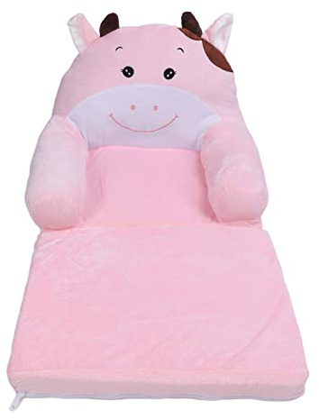 Respicefinem Sofá Cama Plegable para niños, Felpa Suave, 2 Capas, Bonito diseño de Vaca Rosa, sofá Multiusos para niños, para Dormitorio, Lectura, Siesta, Jugar (2 Niveles)