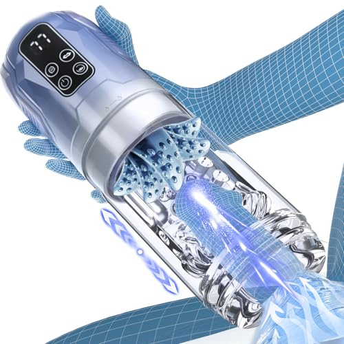 Automatic Male Masterbator Multifunctional Aqua Massage Sex Toys for Men with 7 Thrusting Rotation Vibrating Sucking Masterubaters Cup with Licking Penis Pump Trainer Stroker