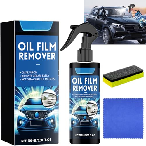 Vkwcck Pulitore Vetri Auto 100ML, Spray Rimuovi Film d'Olio per Parabrezza | Pulitore per Vetri Auto e Specchietti, Pulizia Senza Aloni, Idrorepellente Vetri Auto, con Spugna e Panno