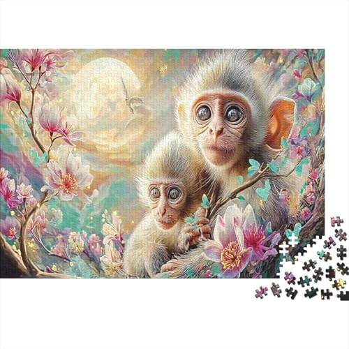 Moonlit Monkey – 1000-teiliges Puzzle aus Recyclingkarton – Einzigartiges, kniffliges Lernspiel mit Zwei neugierigen Affen für Erwachsene und Familien (70 x 50 cm / 1000 Teile)