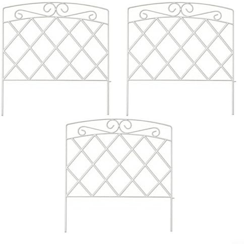 Tidgel Recinzione da giardino in metallo, confezione da 3, bordo in ferro antiruggine per aiuole e alberi, barriera decorativa senza attrezzi, nero/bianco (bianco)