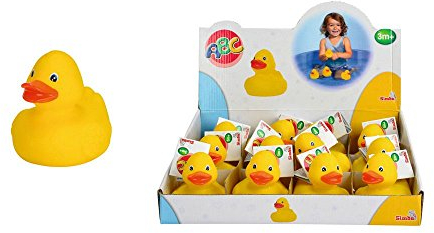 Simba 104013533 - ABC Badeente, 8cm, gelb, Badespaß, Badewannenspielzeug, Wasserente, Bade Ente, Quietscheente, ab 3 Monaten
