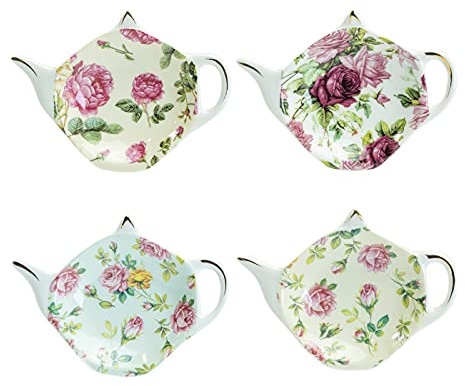 Gracie China Tea Bag Caddy Holder, Set of 4 (Rose Chintz)