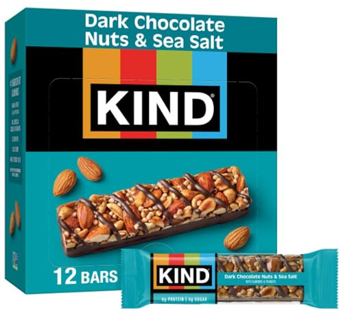 KIND Healthy Snacks Bars, Dark Chocolate Nuts & Sea Salt, Gluten Free, Low Sugar, High Fiber Snacks, 6g Protein, 12 Count