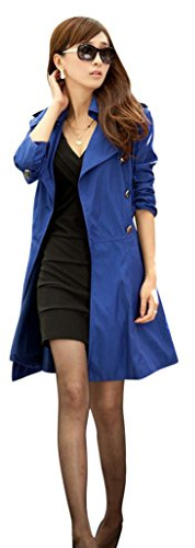MissFox Donne Cappotto A Doppiopetto con Fusciacca del Cappotto di Trincea Size L Zaffiro Blu