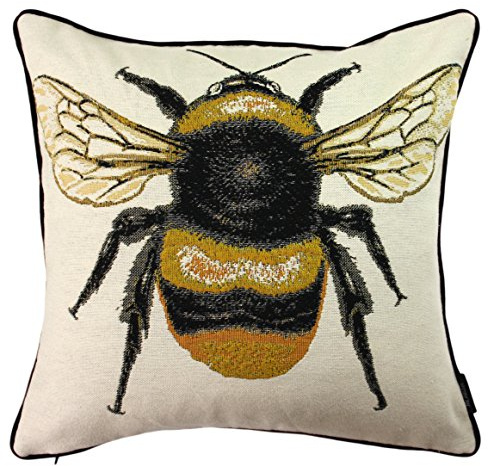 McAlister Textiles Queen Bee prydnadskudde överdrag. Broderad dekorativ spridningskudde med original insekt gobeläng design för säng eller soffa 43 x 43 cm insekter livräddning