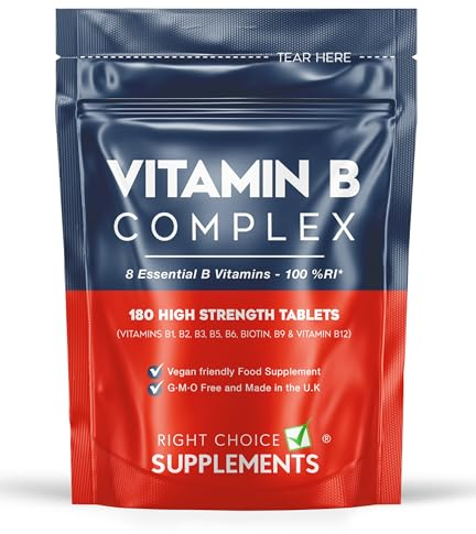 Vitamin B Complex 180 Tablets (6 Month Supply) - Contains All Eight B Vitamins in 1 Tablet, Vitamins B1, B2, B3, B5, B6, B12, Biotin & Folic Acid