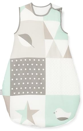 roba sovsäck 70 cm glad patch - babys sovsäck helårsbruk för nyfödda - av andningsbar bomull för sommar & vinter - mint/grå