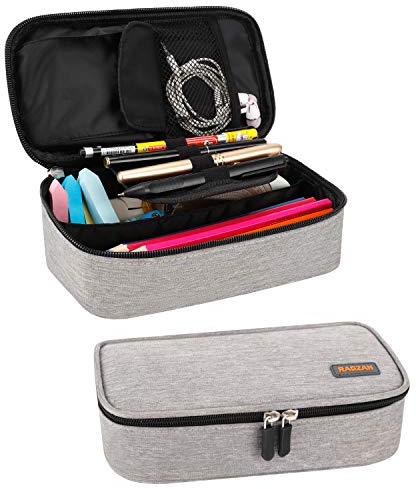 RAGZAN Federmäppchen Mäppchen, Großformatiges Federtaschen Große Kapazität Pencil Case - Organizer mit Reißverschluss für Schul- und Büromaterial(Grau)
