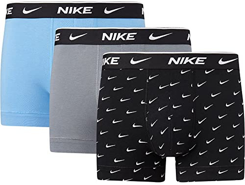 Nike Herren Everyday Cotton Stretch Boxershorts, Swoosh Print/Grey/Uni. Blue, XL EU