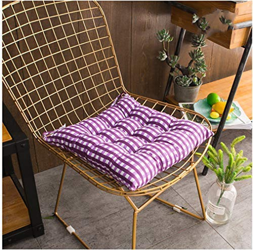NMDCDH Square Chair Padded Cushions Pack of 2 Cozy Soft Seat Pads Durable Seat Pillow Lovely Check Stripe for Office Garden Armchair 40x40cm with Ties Purple