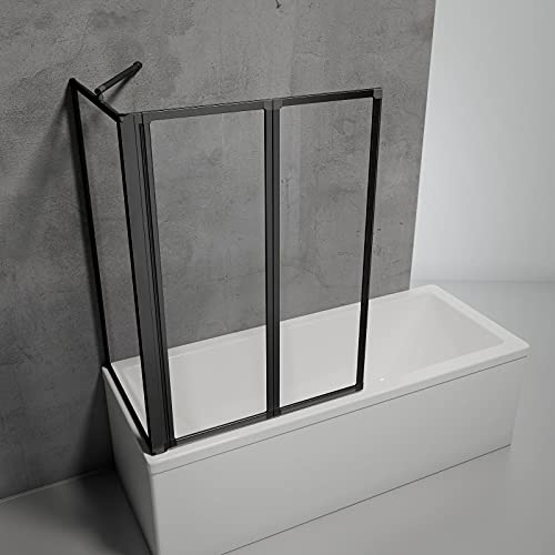 Schulte Duschwand für Badewanne Smart, Höhe: 121 cm, 2-teilig mit Seitenwand 68-71 cm, 3 mm Sicherheitsglas (ESG) Klar hell, inkl, Klebemontage, Schwarz-matt, Black Style, D133270 68 50
