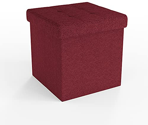 INTIRILIFE Faltbare Sitzhocker 38x38x38 cm in Granat ROT - Sitzwürfel mit Stauraum und Deckel aus Stoff mit Mulden - Sitzcube Fußablage Aufbewahrungsbox Truhe Sitzhocker