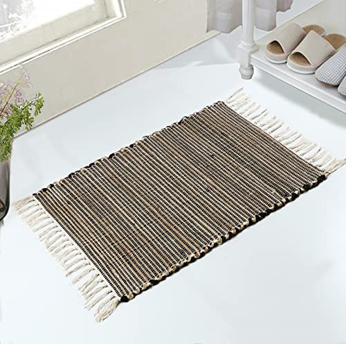 About Home Hand woven JUCO Rugs (Jute and Cotton) (60x90, Black/Natural)