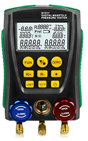 SPORTARC Digitaler Krümmer für Kühlung, HVAC-System-Messgerät, Vakuumdruck-Temperatur-Leckage-Tester, Dignostik-Messgerät-Kit zum Testen, Wartung der Klimaanlage