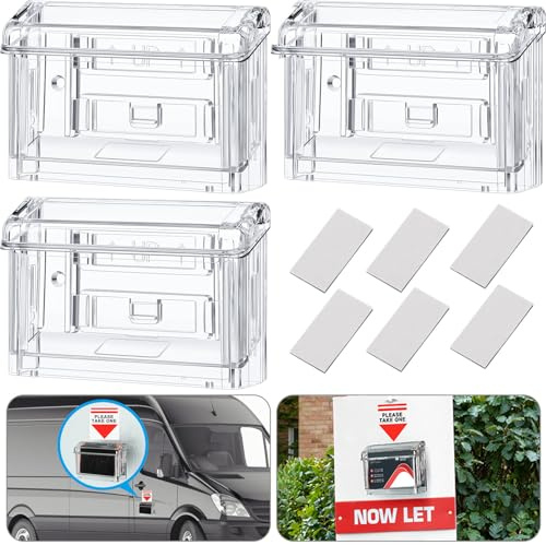 Crtiin 3 Pcs Outdoor Business Card Holder Clear Waterproof Acrylic Business Card Holder Wall Mount for Car with Take One Sticker for Office Store Trucks Wall, 4.25 x 1.46 x 2.87 Inch