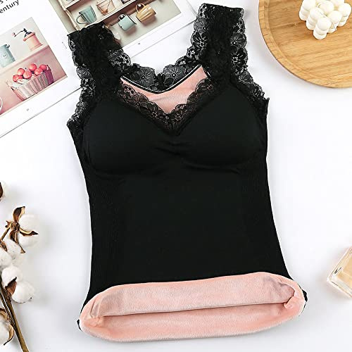 Canottiera Intima Donna,Canottiera Da Donna Shapewear Caldo Pile Foderato Nero Canotta Comoda Canotta Con Coppe Rimovibili Reggiseno A Canotta A Costine Top In Pizzo Modellante Camicia Termica Da Do