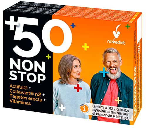 Novadiet - +50 NON STOP Cápsulas con Vitaminas B12, B6, Folatos, Aciful, Covallant, Tagetes Erecta, Reduce Cansancio y Fatiga, Mejora Flujo Sanguíneo, Función Cardiovascular y Cerebral - 30 Cápsulas