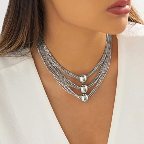 WSZJLN Multi Layered Chunky Chain with Big Ball Short Choker Necklace for Women Trendy Collar Fashion Jewelry Neck Accessories-Double Color