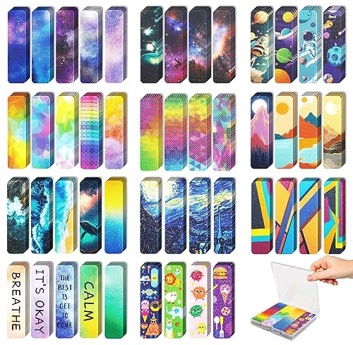 48 Pieces Unique Sensory Stickers for Anxiety Relief Items - Sensory Strips with Storage Box - 2 Textured Surface Fidget Strips for Office & Classroom Desk - Relieve Adult & Teen Stress