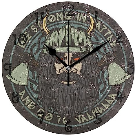 KAAVIYO Weapon Ancients Axe Warrior Round Wall Clock Circular Plate Silent Non Ticking Clocks for Kitchen Home Office School Decor Kid Boys Girls