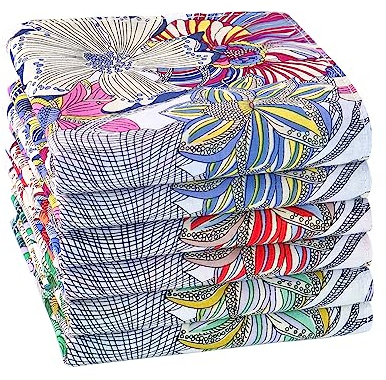 HOULIFE Mouchoir Tissu - Mouchoirs en Tissu Femme, Grands Mouchoirs Tissus en Pur Coton Peigné Motif Fleur Doux pour Mariage Usage Quotidien, Lot de 6 Pièces, 45x45cm, Fleur 3