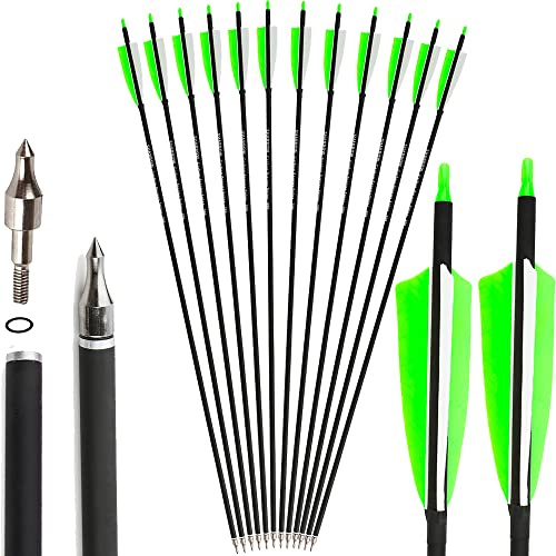 SHARROW 32 Zoll Carbon Pfeile für Bogenschießen Spine 500 Kohlenstoffpfeil Jagd Bogen Pfeile Jagdpfeile mit 4 Zoll Natürliche Federn für Pfeil Und Bogen Recurvebogen Compoundbogen