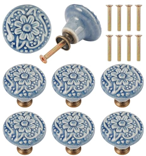 8 Pcs Boutons de Porte Céramique Vintage, Poignée 35MM Avec Vis Pour Meuble, Tiroir, Commode, Armoire, Cuisine