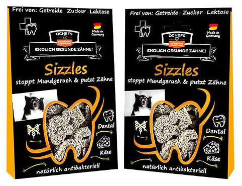 QCHEFS 2X Sizzles Hunde Zahnpflege Leckerlis gegen Mundgeruch Hund Leckerli