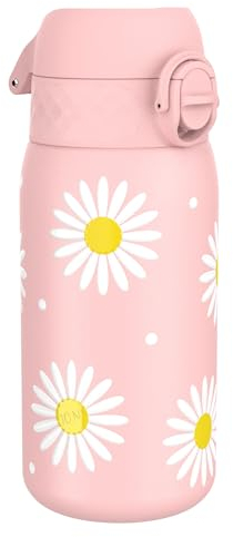 ion8 Kinder Trinkflasche, Edelstahl Leicht 400ml, Nicht Isoliert, Auslaufsicher, Einhandöffnung, Sichere Verriegelung, Spülmaschinenfest, Klappdeckel, Leicht zu Reinigen, Gänseblümchen