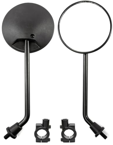 Kucehiup Motorcycle Side Mirror 4 inches Round Rearview with 10mm Handlebar Mirror Mount Holder Clamp Adaptor(Black 2)