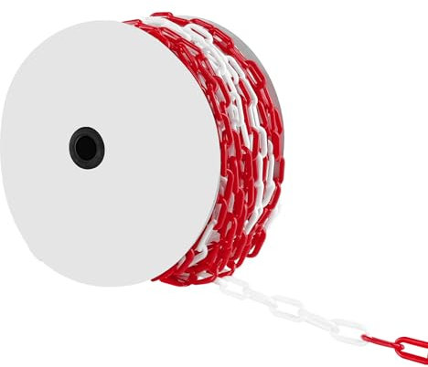 SUBTLETY 50m Absperrketten zum Absperren von Flächen Rot & Weiß Kunststoffkette Handhabbar Absperrband Warnketten Sichtbar Sicherheitszeichen Beutel Kette für Baustelle Parkhäuser Garten