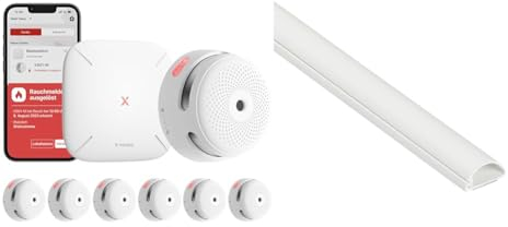 X-Sense XS01-M ProConnected Rauchmelder mit SBS50 Basisstation & D-Line 1M2010W Micro+ Kabelkanal Selbstklebender, Halbrunde Kabelführungen, Kabelleiste - 1x 20mm (B) x 10mm (H) x 1-Meter Länge - Weiß
