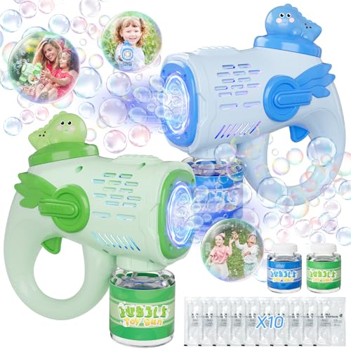 Seifenblasenmaschine, Automatische Blasenspielzeug Gun für Kinder ab 2 3 4 5 Jahre, 2er Pack Dinosaurier Seifenblasenpistole mit Seifenblasenflüssigkeit Outdoor, 15000+ Blasen, Geschenk, Hochzeit