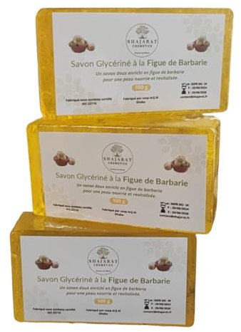 Lot 3 Savons Figue de Barbarie -Anti-âge Naturel-Véritable Elexir-Anti rides puissant- Visage et Corps. -Fabrication Artisanale Maroc -100g