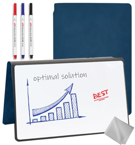 LICQIC Bloc de notas portátil de borrado en seco A5, cuaderno de pizarra blanca reutilizable con bolígrafo y paño de limpieza para oficina, negocios, estudio, reuniones (azul)