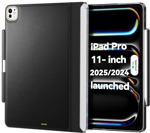 Matekxy Magic Keyboard Compatible Case for iPad Pro 11 inch M4 2024, Cover with Apple Pencil Holder for Smart Magic Keyboard Folio Slim Durability, with Durable Leather, (Keyboard Not Included), Black