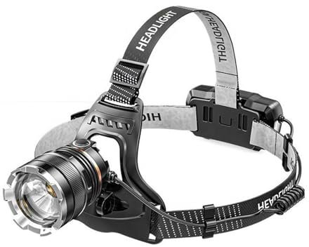 Yolispa Lampada frontale a LED ricaricabile Mutifunction 90 ° Regolabile Torcia frontale 4 modalità Torcia Impermeabile per Escursioni Campeggio Caccia Pesca