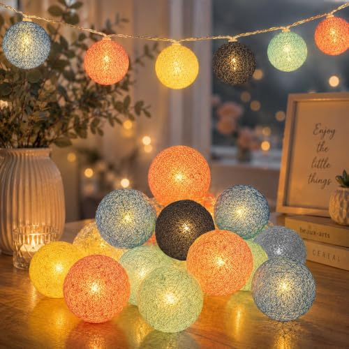 LED Lichterkette Baumwollkugeln,1.5M 10LED Kugeln Lichterkette,Batteriebetrieben,Cotton Ball Lichterketten für Weihnachten Hochzeit Kinderzimmer Party Deko