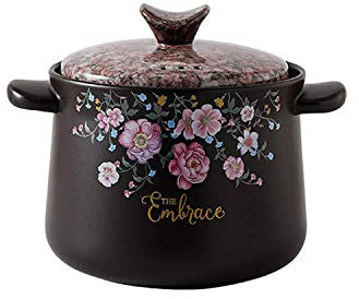 Soupière en céramique à Motif Floral, marmite Ronde en céramique de 5 L, cocotte en Argile, marmite en Terre Cuite, marmite à ragoût, ustensiles de Cuisine en céramique avec Couvercle, résistant à la
