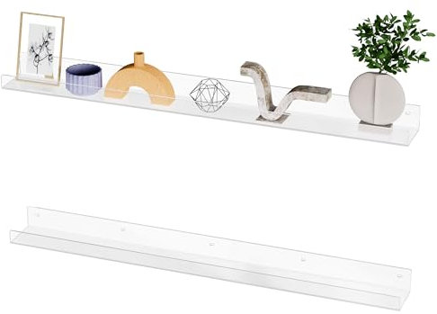 Hexsonhoma 91,4 cm, scaffale lungo in acrilico trasparente, confezione da 2, scaffali per libri in acrilico, montaggio a parete, invisibile