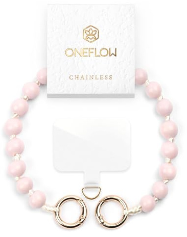 ONEFLOW Holzperlen Handyanhänger fürs Handgelenk, Universal Handykette kurz Handschlaufe, Handyband Abnehmbar für Handy Hüllen, Anhänger Holz Kette mit Perlen, Chainless Terra Chain, Rosa