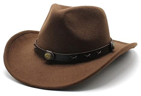 YASHIIN Cowboyhut für Damen und Herren, Western Cowboy Hut für Männer und Frauen Weicher Filz Breite Krempe Braun Cowboy Outfit Bequem Stilvoll