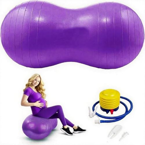 Peziang Anti-Burst Peanut Yoga Ball 90x45cm, Heavy Duty PVC Fitness Exercise Ball with Pump and Plug, Premium Gym Quality Ball for Pregnancy, Labour, Physical Therapy & Home Fitness