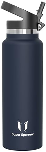 Super Sparrow Botella de Agua Acero Inoxidable - Botella Termica Boca Ancha con Paja 1.5L - Sin BPA, para Gimnasio, Deporte, Oficina, Yoga, Ciclismo