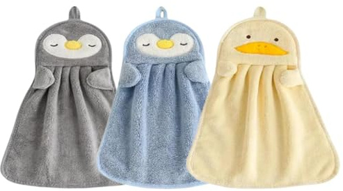 Asciugamano Simpatico Cartone Animato, 3 Pezzi Asciugamano Assorbente Appeso a Mano Asciugamani per le Mani di Simpatici Animali con Anello per Cucina Bagno