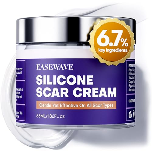 Silicone Scar Cream with 6.7% Active Ingredients, Scar Gel Visible in 2 Weeks, Moisturizing Scar Removal Clinically Show for Surgical, C-Section, Keloid, Acne & Burn Scars, Stretch Mark Cream(55ML)